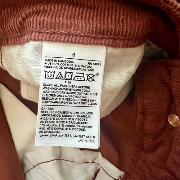 Old Navy Corduroy Pants Extra High Rise Sky-Hi Wide Leg Amber Brick Red Size 6 - Picture 5 of 7
